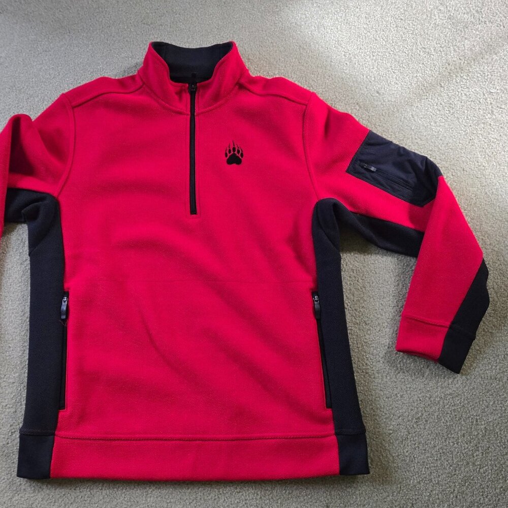 Men's Large Duluth Trading Co. Alaskan Hardgear 1/4 zip pullover, red and black